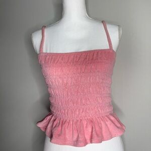 H&M Pink Ruffle Tube Top | Size Small | Y2K Terrycloth Peplum